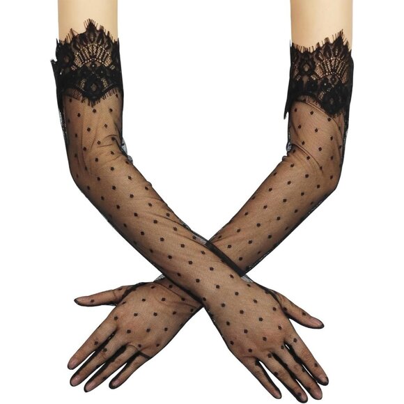 Accessories - Women's Black Evening Long Lace Gothic Gloves Bridal Party Prom Costume